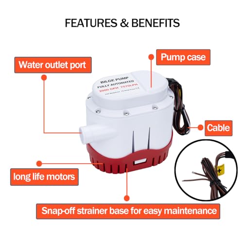12V 2000GPH Marine Electric Bilge Pump with Built-in Float Switch