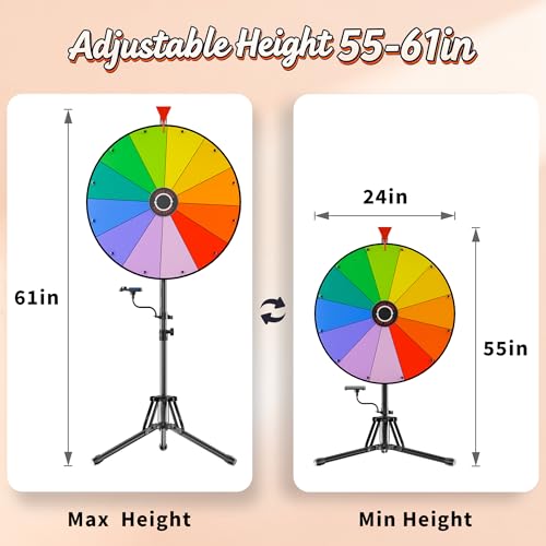 WHAUU 24-Inch Prize Wheel Spinner with Tripod Stand - Black, Adjustable Height