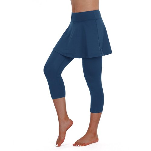 ANIVIVO Skirted Leggings for Women, Tennis Skirt with Leggings Capri Golf Athletic Pickleball Clothes with Pockets(Navy Blue L)