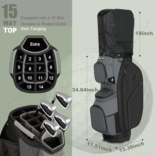 Beutyal 15-Way Golf Cart Bag for Men with Organizer Top - Black & Grey