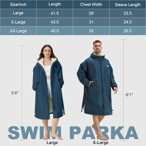 Adult Waterproof Hooded Swim Parka - Dark Navy X-Large Waterproof Swimming Jacket