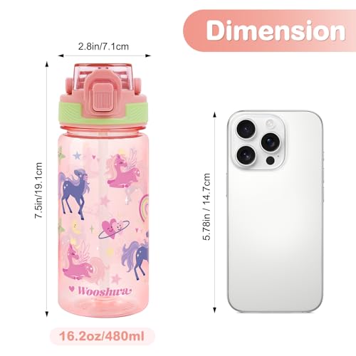 Kids 16 oz Water Bottle with Straw for School - Unicorn Variation