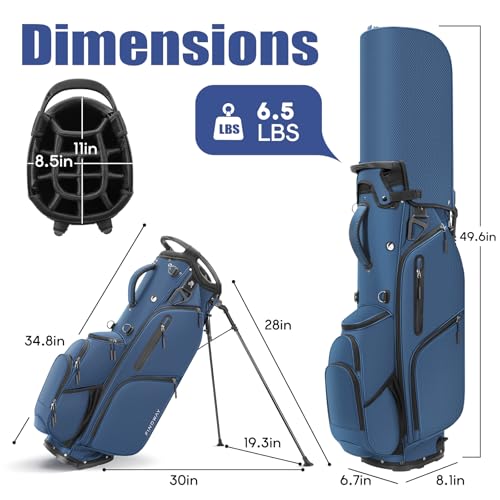 Findway Blue 14-Way Golf Stand Bag with Rain Cover & Padded Straps, Lightweight