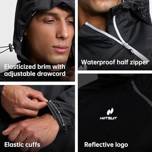 HOTSUIT Sauna Suit for Men with Black Jacket & Pant - Large Sweat Workout Gear