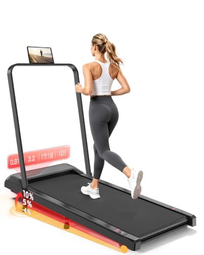 BASECAL Foldable Under Desk Treadmill with 10% Incline & Handlebar