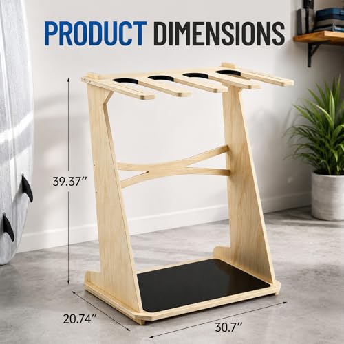Leinuosen 4-Board Surfboard Rack Stand - Vertical Wood Storage for Longboards & Shortboards
