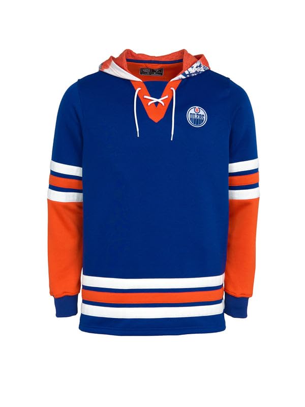 Edmonton Oilers Unisex Lace-Up Hockey Hoodie - Large Blue Recycled Fabric