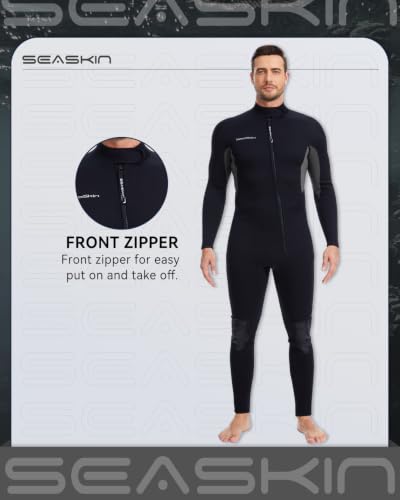 Men's 3mm Neoprene Full Wetsuit with Front Zip - Black, Large