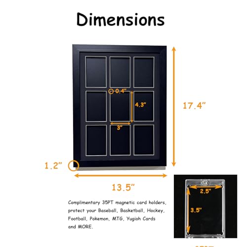 Magnetic Trading Card Display Frame for 9 Cards with UV Protection and Magnetic Holders - Easy Wall Mount