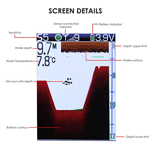 Wireless Fish Finder with HD Display 147Ft Depth Detection Waterproof Sensor