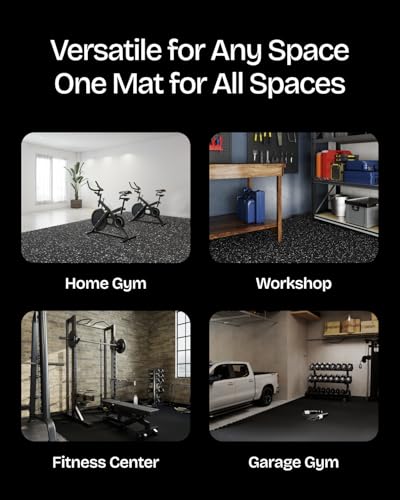Black & White 0.56-Inch Thick Interlocking Rubber Gym Floor Tiles, 24 Sq Ft