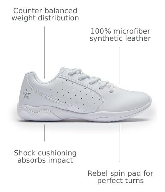 Rebel Athletic Rise White Cheer Shoes - Size 8, Stable Cushion Support
