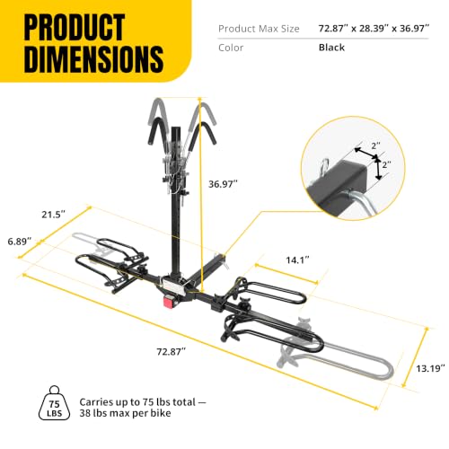 MaxxHaul 2-Bike Platform Hitch Rack for SUV, Van & Truck – Adjustable Tire Cradles