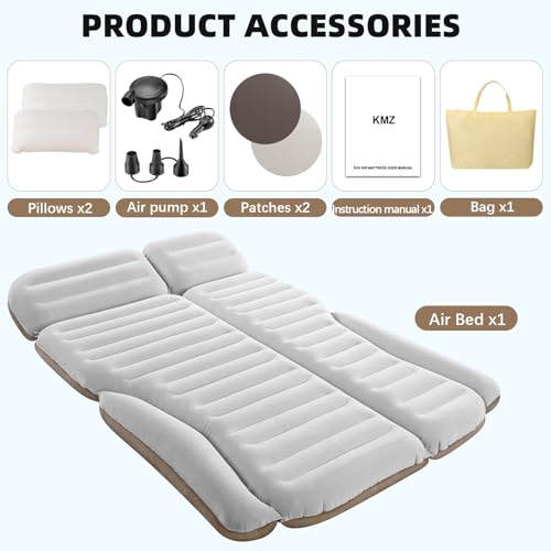 KMZ SUV Air Mattress Double Sided Flocking Camping Bed with Pump - Off-white & Coffee