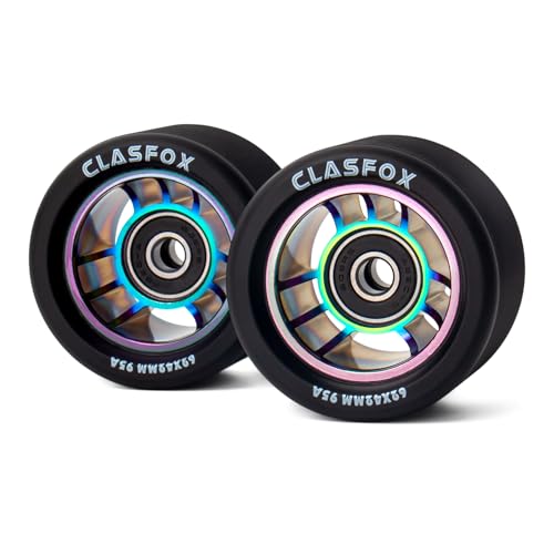CLAS FOX Black PU Rainbow Core 95A Roller Skate Wheels Set of 8 for Indoor & Trail Use