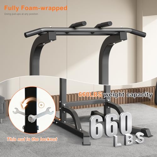DONIUZ Adjustable Power Tower Pull Up & Dip Station Black-02 Home Gym Equipment