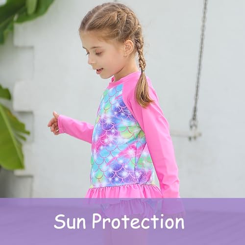 Girls Swimsuit 3 Pieces Rash Guard Bathing Suit for 5-6 Years - Mermaid Colorful