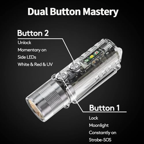 RovyVon Aurora A28 2nd Gen Rechargeable Keychain Flashlight 1000 Lumens UV Red White Sidelight Silver