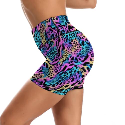 Leopard High Waisted Yoga Shorts Tummy Control Biker Shorts for Women Large