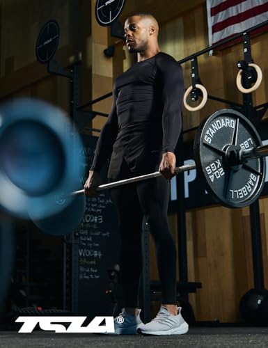 TSLA Men's UPF 50+ Compression Shirt - Athletic Black XL, Long Sleeve Workout Top