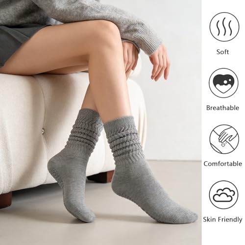 Pilates Socks with Grips for Women - Yoga Barre Slouch Scrunch Socks - White, Black, Khaki, Gray, Pink, Beige - Variation 2