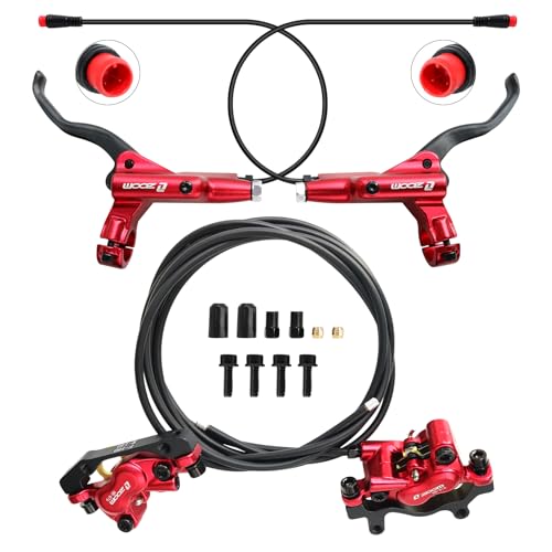 Hydraulic Disc Brake Set for E-Bike Mountain & Road Bikes 2-Pin 4-Pistons Red