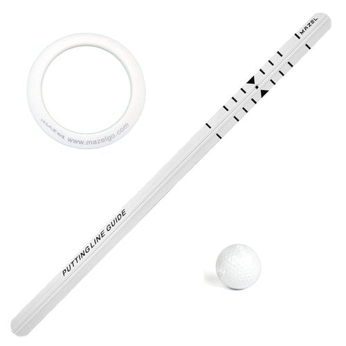MAZEL Golf Putting Alignment Rail,Alloy Steel Golf Trainer Aid for Putting Green,35 * 1.6 Inch,Precision Distance Control & Instant Feedback (Putting Alignment Rail, Putting Ring, Practice Ball)