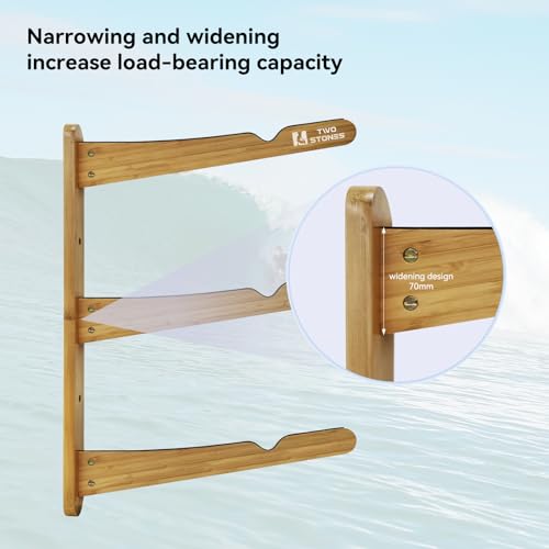 Surfboard Wall Rack 17.3-Inch Heavy Duty Bamboo Stand for Longboards Shortboards & Skimboards - Variation of THIS listing