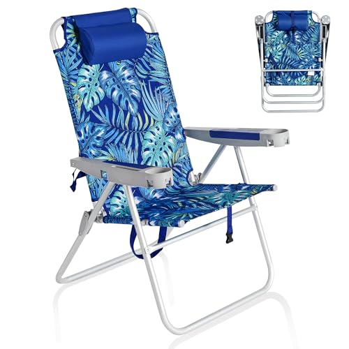Sunnyfeel Tall Folding Beach Chair for Adults - Green, High Back & Adjustable Recline