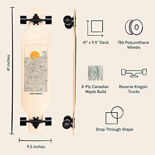 Retrospec Rift Drop-Through Longboard Cruiser Tangerine Wave - Canadian Maple, 41"