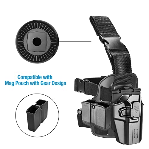GUN & FLOWER Black Universal Drop Leg Holster for Full & Compact Pistols - Optic Cut & Level II Retention