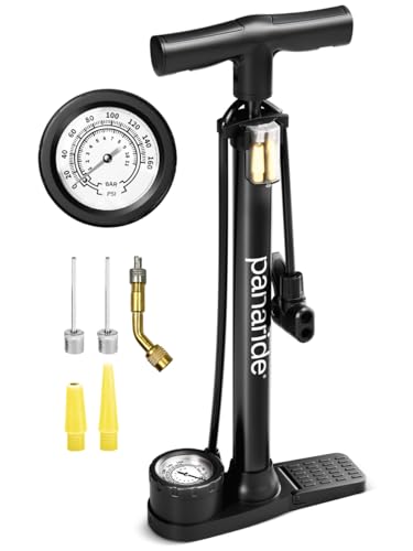 Panaride Bicycle Floor Pump with Pressure Gauge - Portable Bike Tire Inflator for Presta & Schrader Valves
