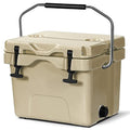 COSTWAY Khaki 16 Quart Insulated Cooler - Portable Ice Chest with Cup Holders