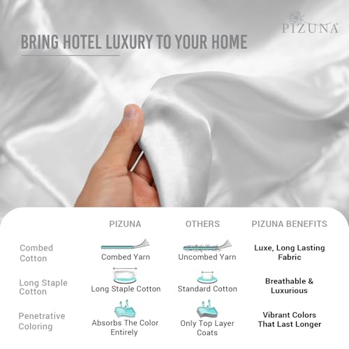 Pizuna White Queen Duvet Cover Set - 600 Thread Count Cotton, Includes 1 Duvet & 2 Pillow Shams