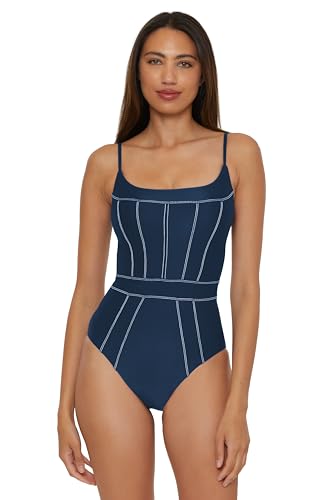 Women's Navy One-Piece Swimsuit with Corset Style - Medium, Color Sheen