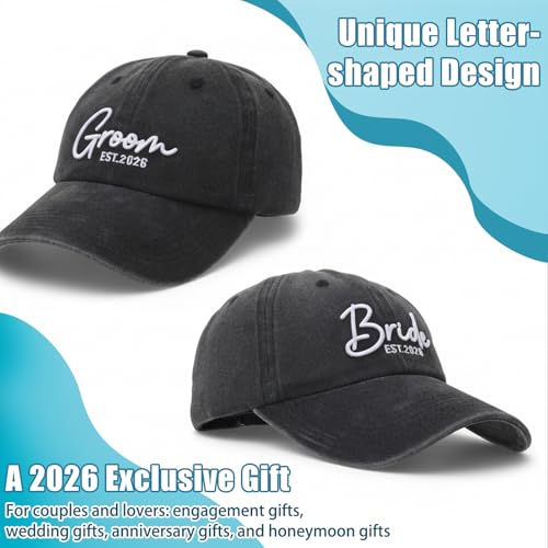 Bride and Groom Wedding Hats Black for Bridal Party Gifts
