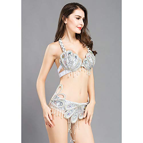 Small White Belly Dance Costume Set for Women Tribal Bra & Belt Performance Outfit