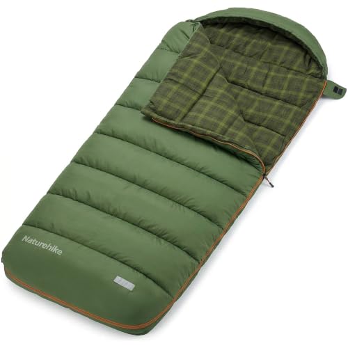 Naturehike Big & Tall Flannel Sleeping Bag - ISO 32°F, Green, Water-Resistant