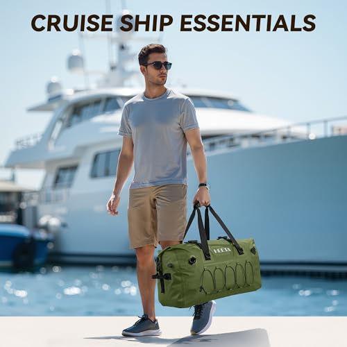 HEETA Waterproof Duffel Bag - Heavy Duty 110L Camping & Motorcycle Dry Bag, Pitch Green