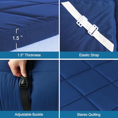 Navy Camping Cot Mattress Topper 75x30 Inch Foam Quilted Pad Pack of 2