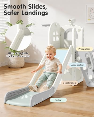 Babytronic Cream & Gray 6-in-1 Toddler Indoor & Outdoor Slide Playset for Kids 1-3