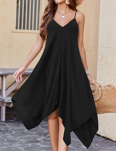 Chigant Women's Summer Dress - Medium Black Casual Spaghetti Strap Midi Cover Up