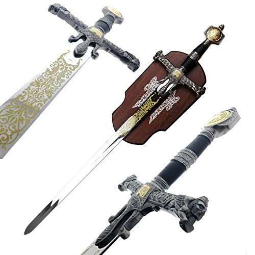 Black 47-Inch King Solomon Sword with Display Plaque for Wall Decor & Collection