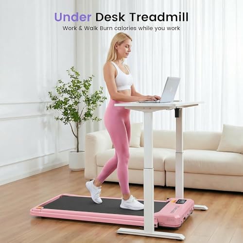 ANCHEER Walking Pad with Incline and Handle Bar - Pink Rose Gold Under Desk Treadmill