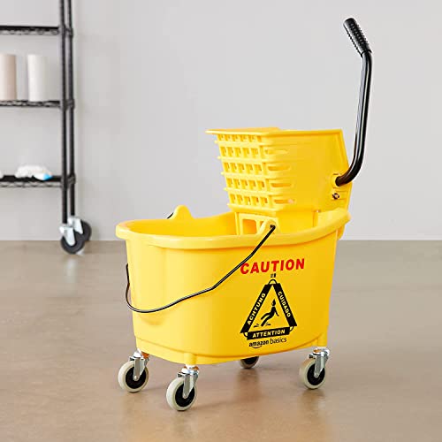 35-Quart Commercial Mop Bucket with Side-Press Wringer on Wheels - Yellow