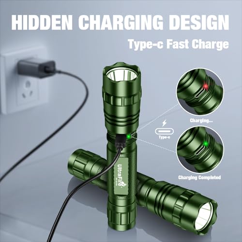 Rechargeable Tactical Flashlight with Hidden Strobe, Green Finish