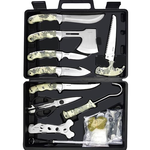 Jellas 15-Piece Hunting & Outdoor Gear Set with 4.6-Inch Fixed Blades and Portable Case