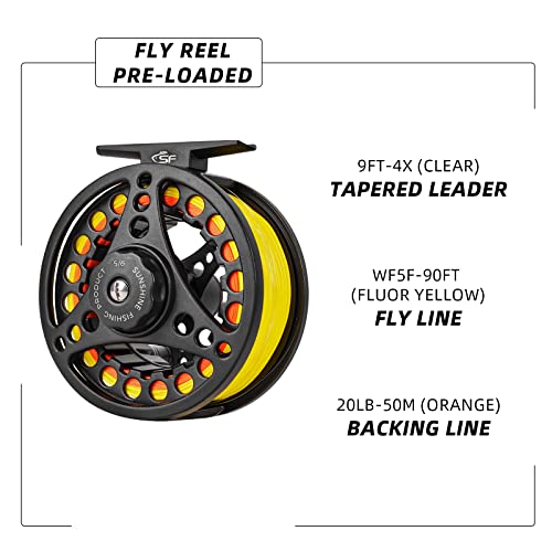 Fly Fishing Reel Combo with Fluorescent Yellow Line Large Arbor 3/4wt 5/6wt 7/8wt