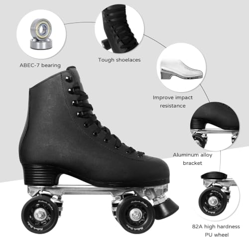 MonSports Adult & Kids Roller Skates for Indoor & Outdoor Use - Black, White, Derby Style, Women's 14 / Men's 13