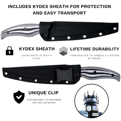 7 Inch Medium Flex Fillet Knife - Razor Sharp Carbon Steel Blade, Non-Slip Handle, Includes Kydex Sheath